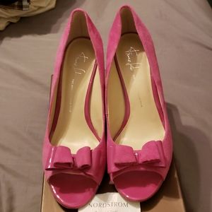 Franco Sarto Fuscia hot pink bow peep toe shoes 10